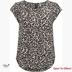 Polyester Short Sleeve Top with Zip Back and Animal Print